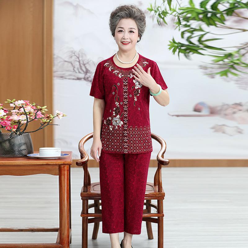 Новый женский комплект из 2 предметов, свободная футболка с короткими рукавами и принтом, топы + брючные костюмы, летние костюмы для мам среднего возраста