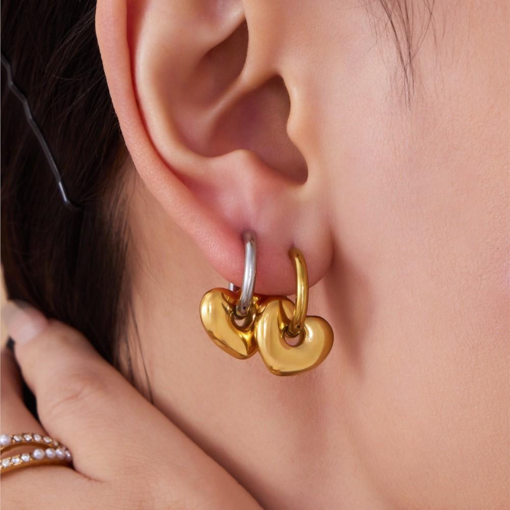 Ожерелья с подвеской в виде сердца Серьги-кольца Из нержавеющей стали С покрытием 18 карат золотом Тонкая цепочка Серьги-подвески Набор ювелирных изделий Для женщин