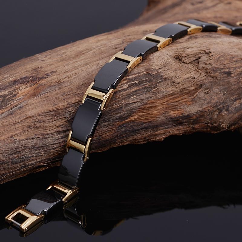 Ювелирные изделия из нержавеющей стали золотого цвета, классические керамические цепочки шириной 10 мм, магнитный браслет для здоровья, мужские браслеты дружбы