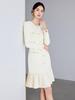 Beige French Style Pleated Long Sleeve Dress for Women - 2025 Elegant Slimming Design