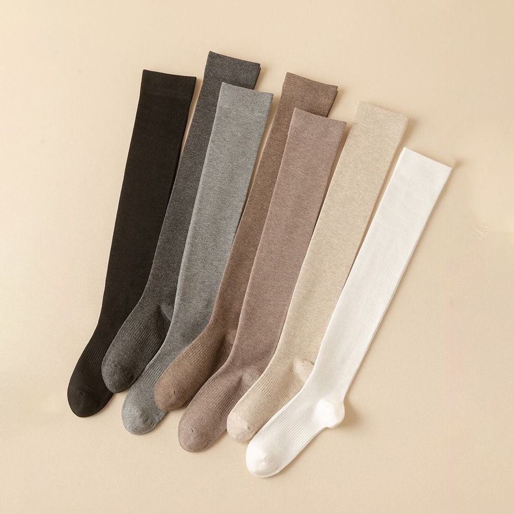 Cotton Stockings Knee High Women Hosiery Solid Color Women Long Socks Ladies Girls
