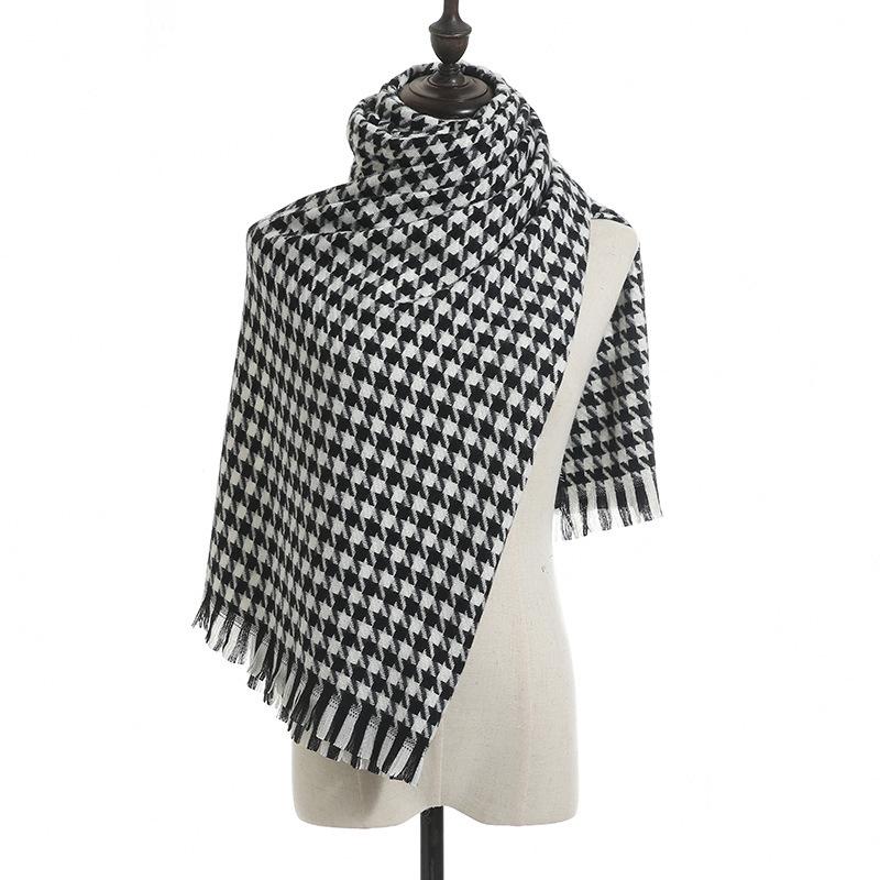Thousand Bird Checker Scarf Women's Winter Checker Imitation Cashmere Scarf Thickened Shawl Neck