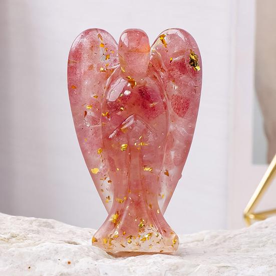 Natural Stone Angel Figurine Positive Healing Energy Hand-carved Colorful Faux Crystal Winged