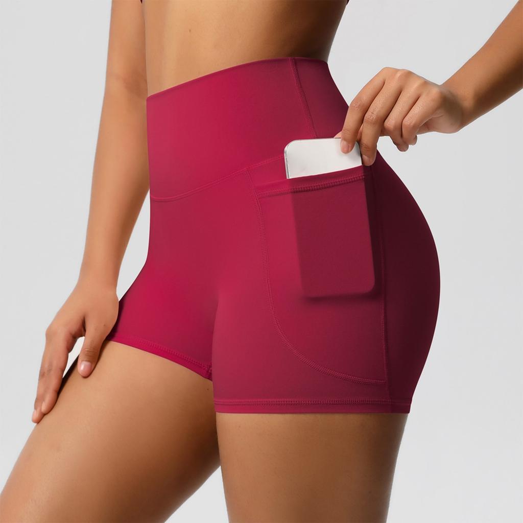 Women's Fashion Solid Color Pocket High Waist Tight High Stretch Yoga Shorts Sports Running And Fitness Three Quarter Pants