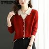 Women's Sweater Autumn/Winter Fashionable Short Knitted Base Sweater POLO Collar Red Sweater