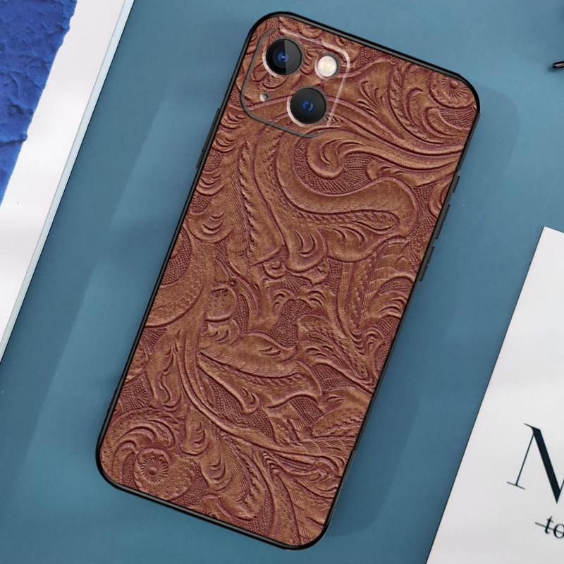 Коричневый кожаный чехол с тисненым узором для iPhone 15 11 12 13 14 Pro Max 12 13 Mini X XS Max XR 7 8 Plus SE 2020 Cover Coque