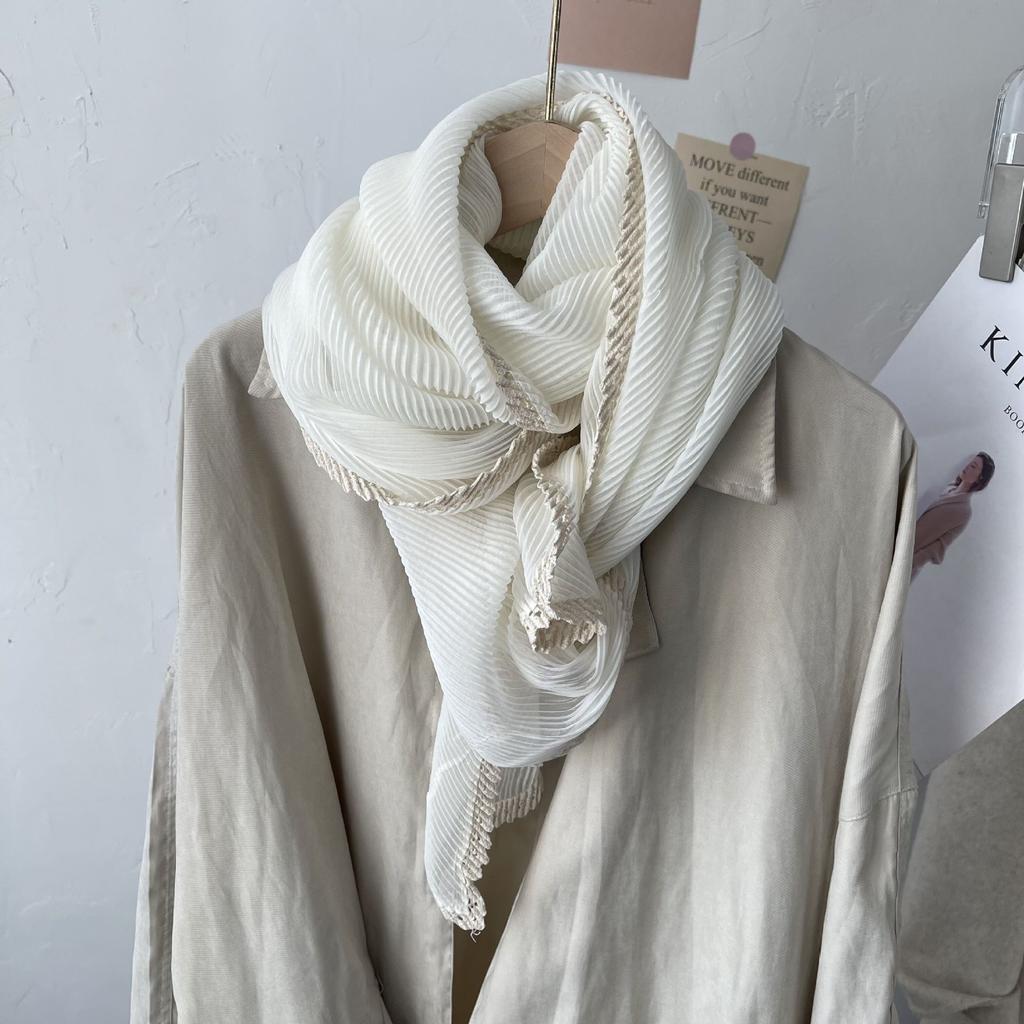 Korea Dongdaemun Spring New Solid Color Wrinkled Scarf Thin Women's Autumn and Winter Travel Decorative Shawl