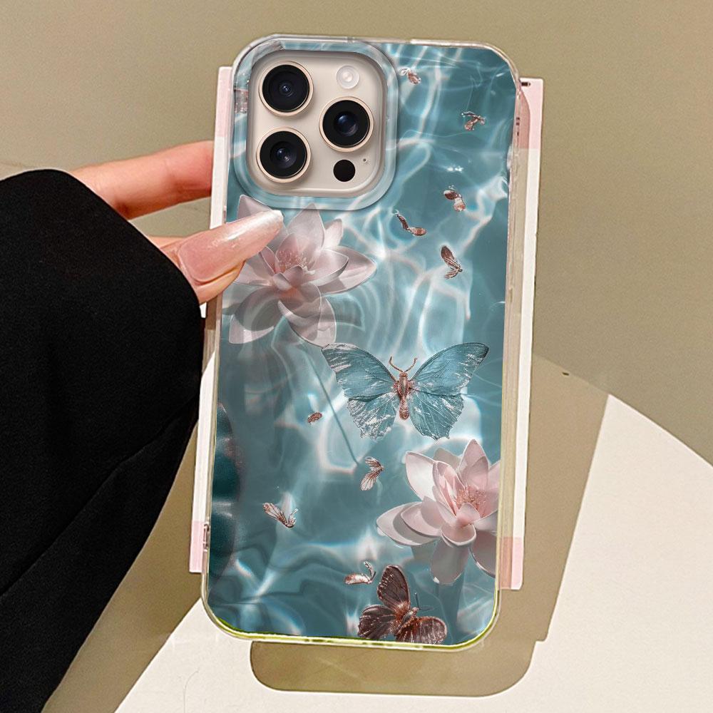 Чехол для телефона с текстурой «Водная волна», с бабочкой и цветком, для iPhone 16 15 14 7 8 Plus 13 11 12 Pro Max X XS XR SE 2022 2020 16e