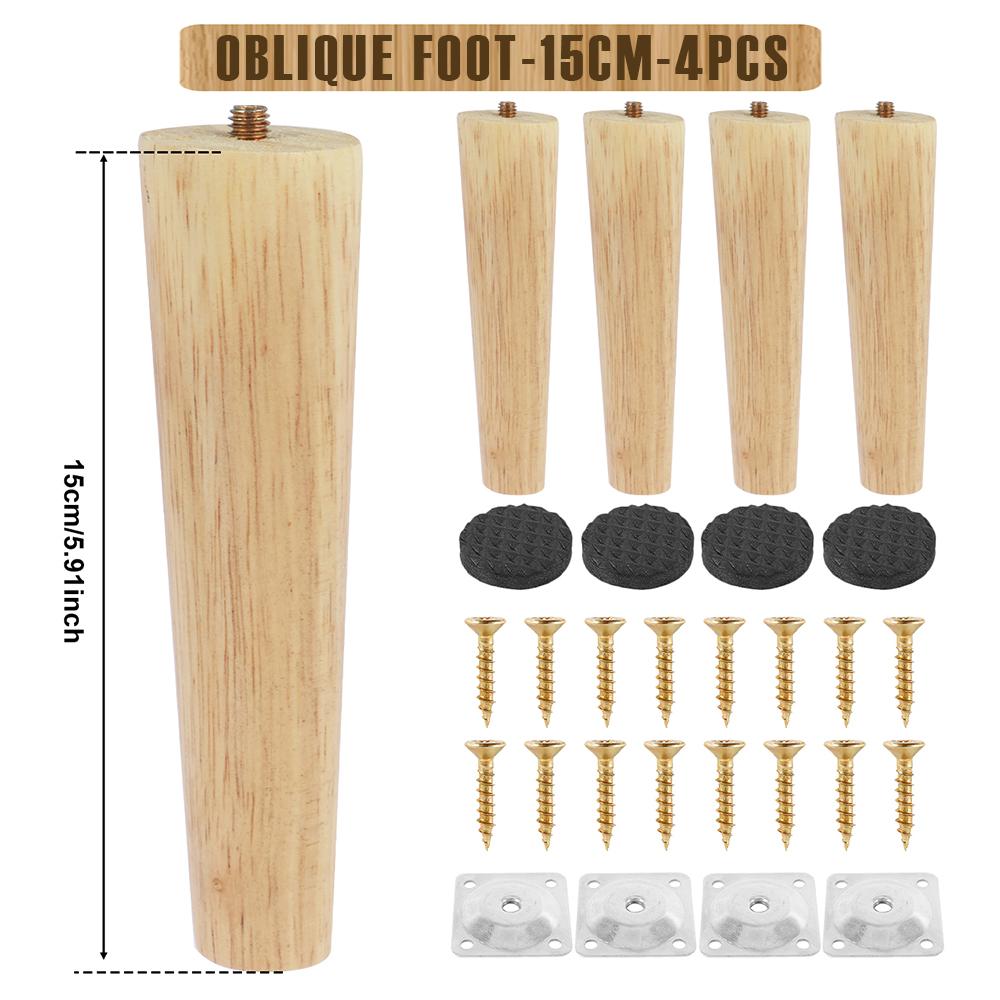 4/8Pcs Wooden Furniture Legs 8/15/20/25cm Oblique/Straight Table Feet Non-slip Chair Feet with Accessory Protective Pad for Sofa