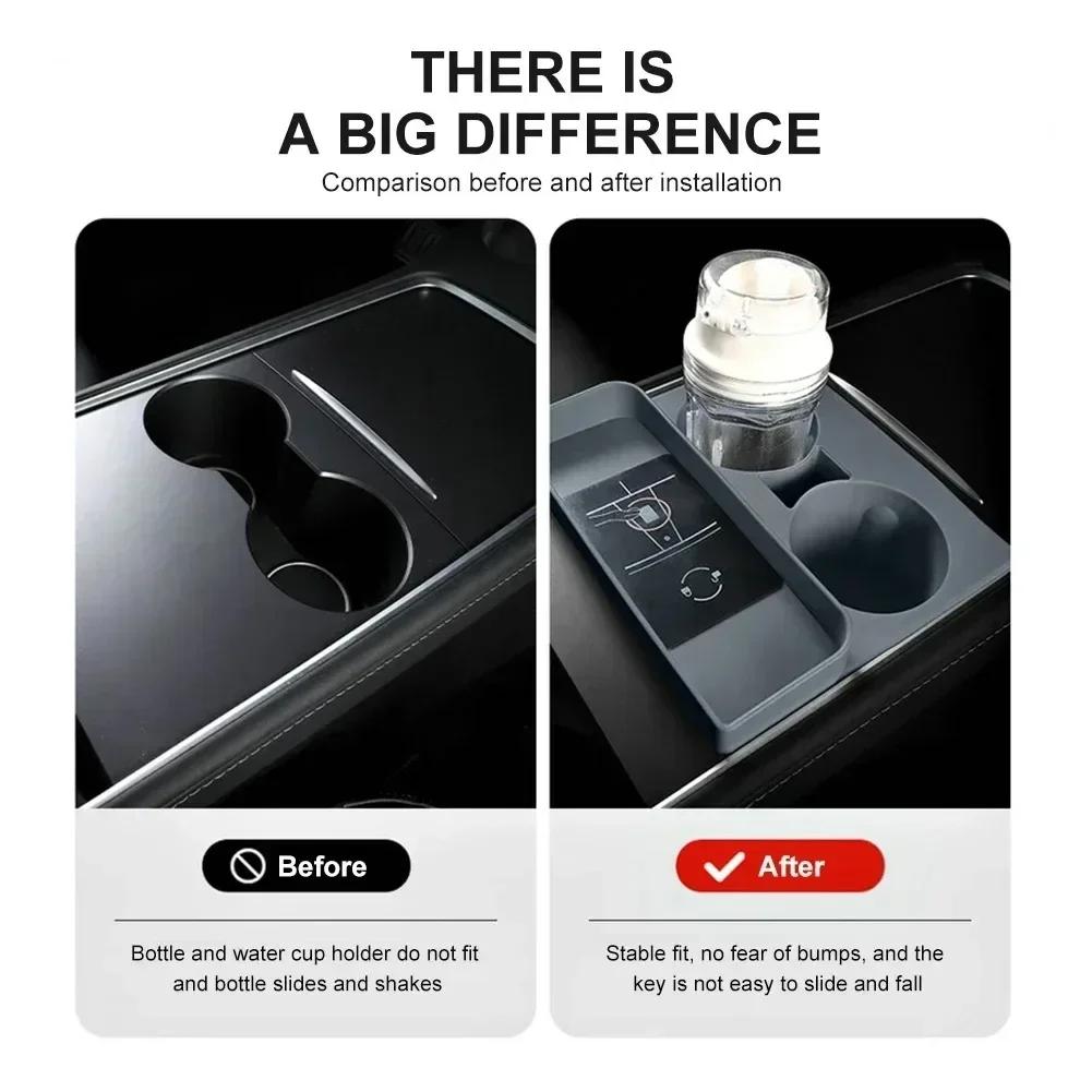 For Tesla Model 3 Y Center Control Cup Stopper One-piece Silicone Cup Phone Card Glasses Holder Storage Box Coaster Accessories