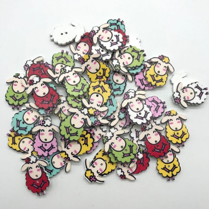Mixed 50pcs Cute Cartoon Sheep Shape Wooden Buttons Children's Clothing Buttons Scrapbook DIY Handmade Sewing Accessories