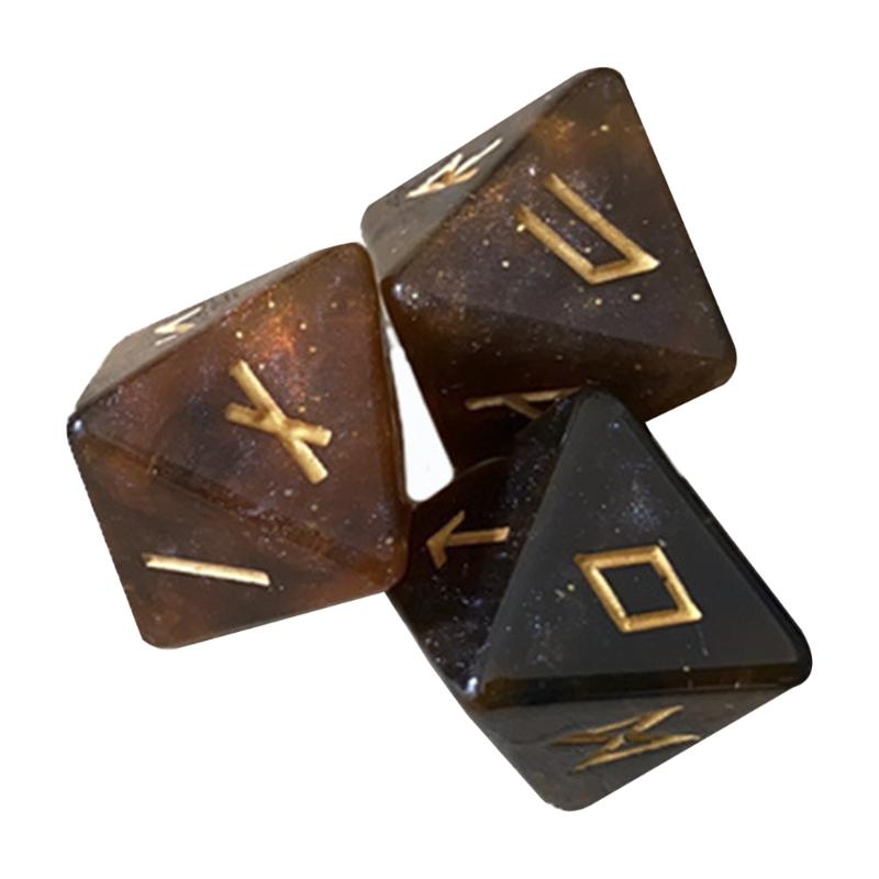 3 Pcs 8-Sided Rune Dice Resin Assorted Polyhedral Dices Set Divination Table Board Roll Party Cards Playing Game Toy