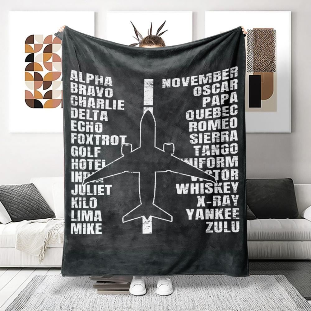 Airplanes and letter patterns Flannel printed blanket suitable for all seasons suitable for living room office sofa and travel