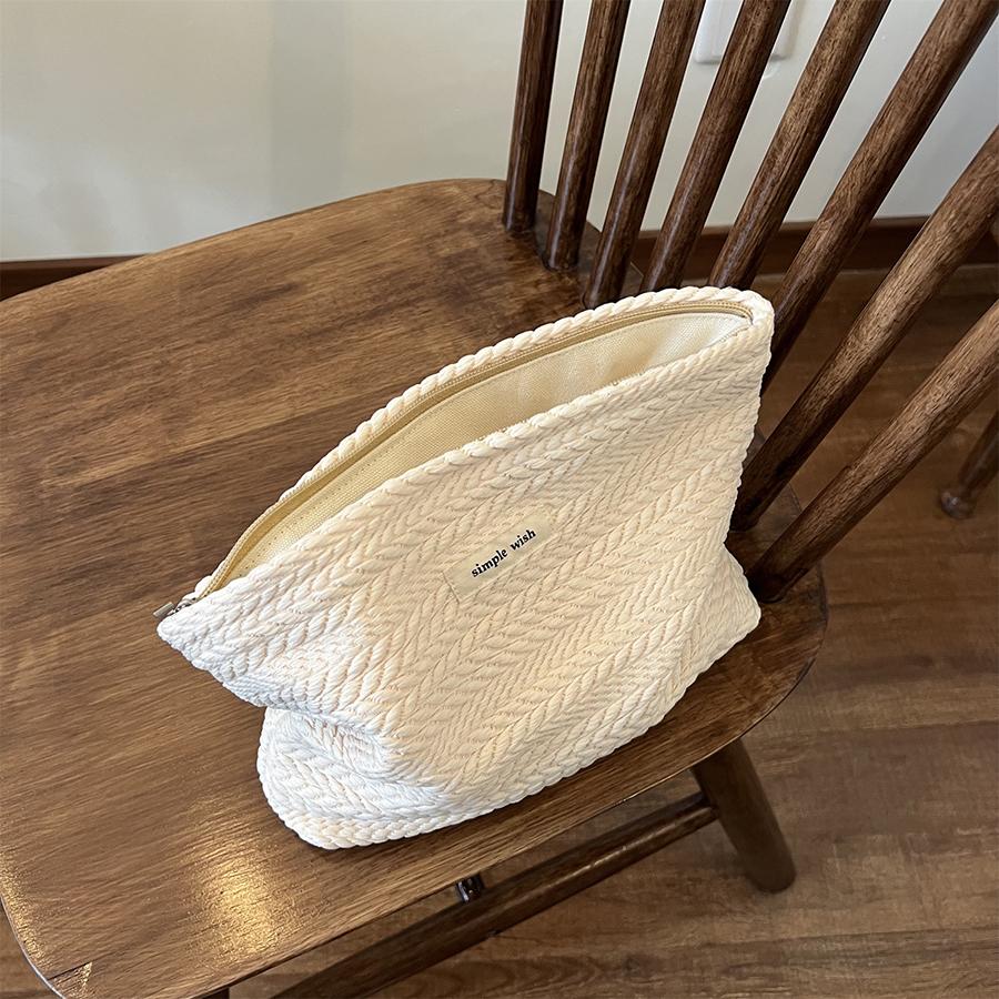 Rice Grain Pattern Woven Fabric Handbag, Women'S Travel Cosmetic Storage Organizer, Makeup Pouch, Zipper Closure, Toiletry Bag
