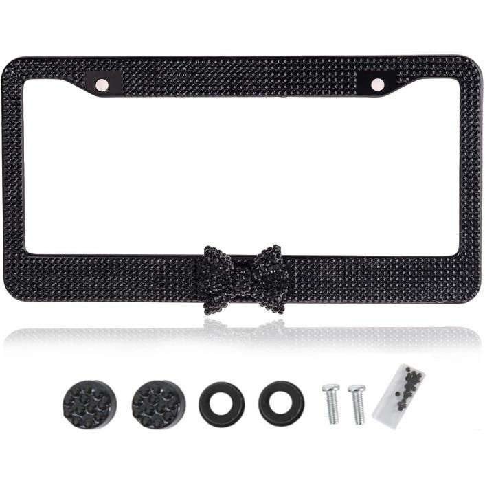 Fashion Premium Handmade Crystal License Plate Frames,Waterproof Bling License Plate Covers,US Universal Rhinestone License Plate Holder For Women(1