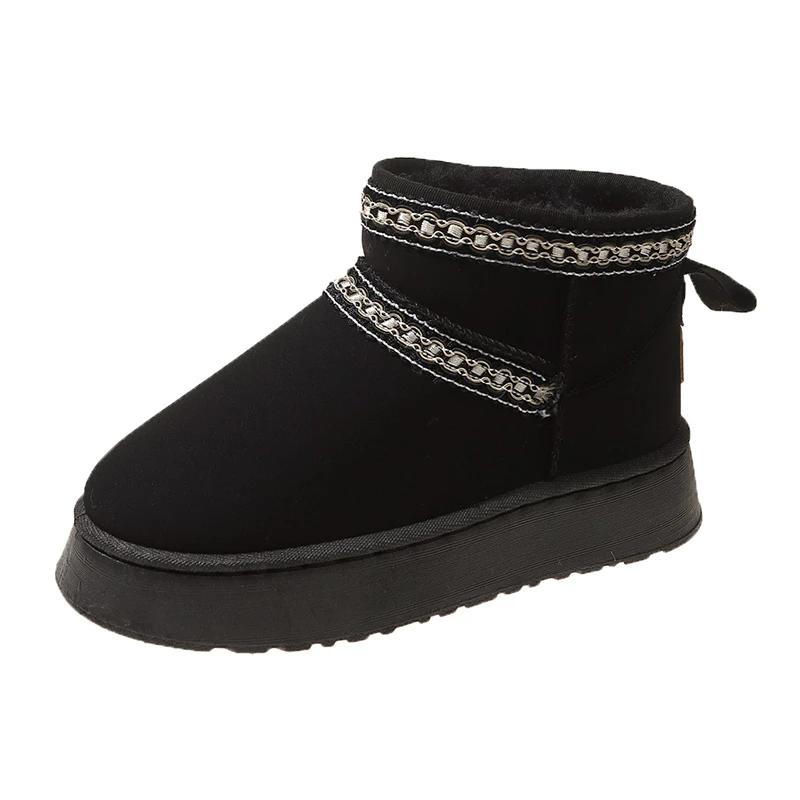 Модная женская обувь 2024 года, брендовые женские ботинки без застежек, модные повседневные ботинки с круглым носком, женские осенние короткие плюшевые теплые зимние ботинки