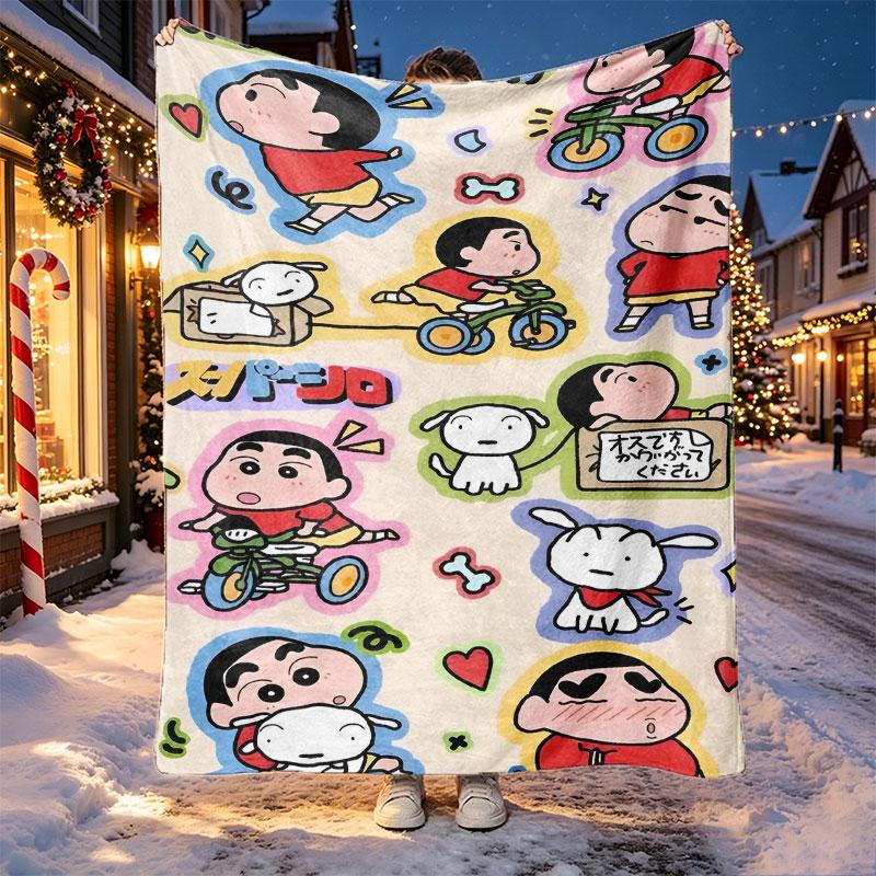 Crayon Shin Pattern Blanket for Home Decoration, Bed, Sofa, Car Travel, Camping, Suitable for All Seasons, Birthday Christmas Gift