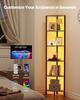 VEVOR 6 Tier Corner Shelf, Tall Corner Stand with LED Light, Wall Shelves Tower Storage Organizer with Metal Frame & Wooden Shelves