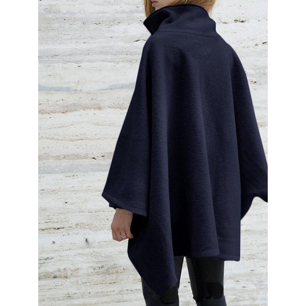 Women's Autumn and Winter Cape Zipper Faux Wool Shawl Cape Coat for Women