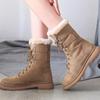 Элегантные женские зимние ботинки на среднем каблуке с круглым носком, на шнуровке, весна-осень, меховые ботинки из овечьей шкуры, демисезонные, размер 39, женская обувь