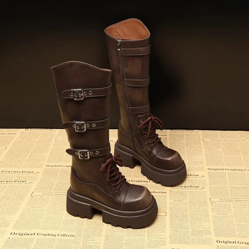 9,5 см модные женские ботинки из микрофибры синтетические кожаные ботинки осенние на платформе танкетка колено модные британские ботильоны весенние туфли