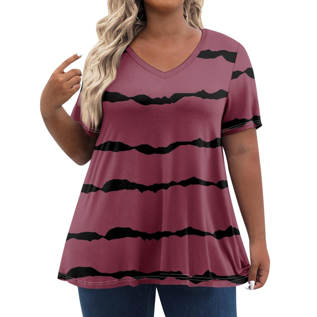 Womens Plus Size Tops Shorts Sleeve Shirts V Neck Casual Clothing Clothes Printed Tops
