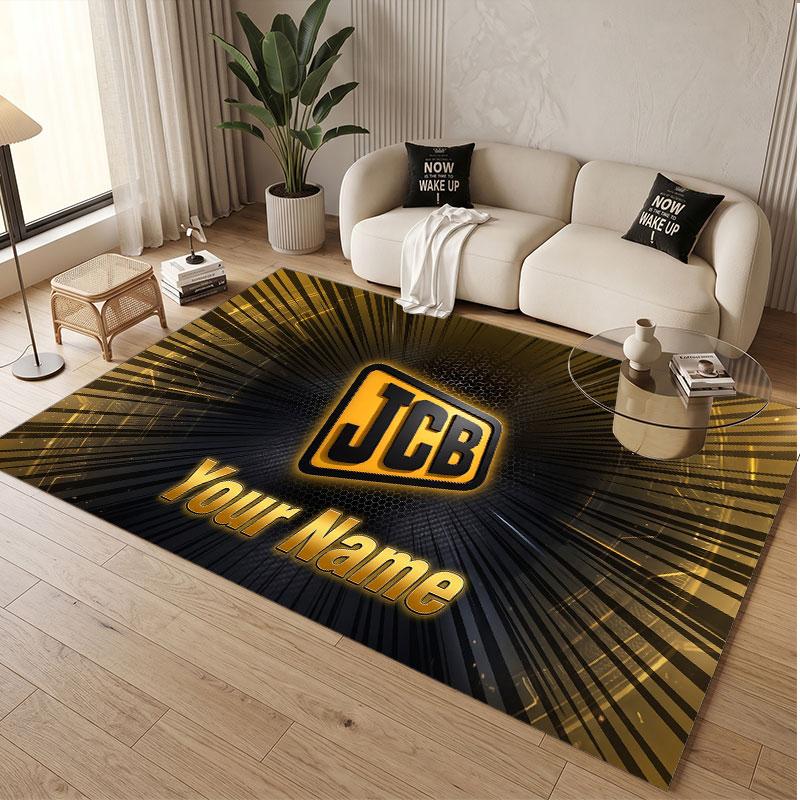 Custom Rug JCB Pattern Print Name Text Soft Non‑Slip Floor Carpet for Home Indoor Decoration