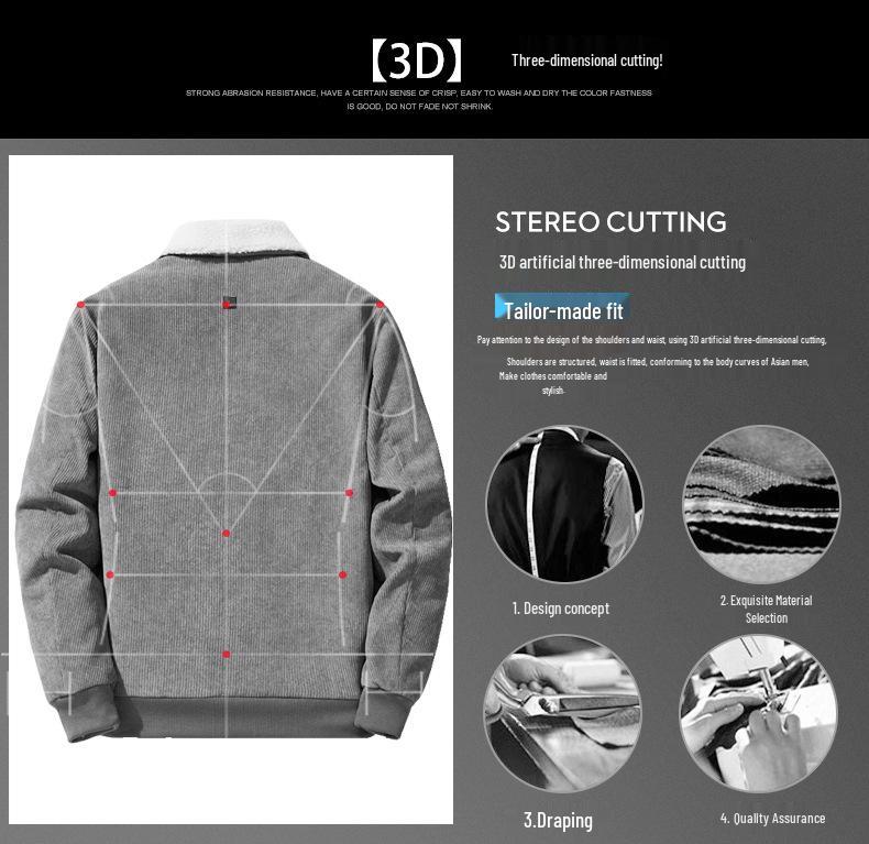 Мужская зимняя вельветовая куртка с бархатом, овчиной и воротником-стойкой - трендовая и теплая модная одежда для повседневной носки