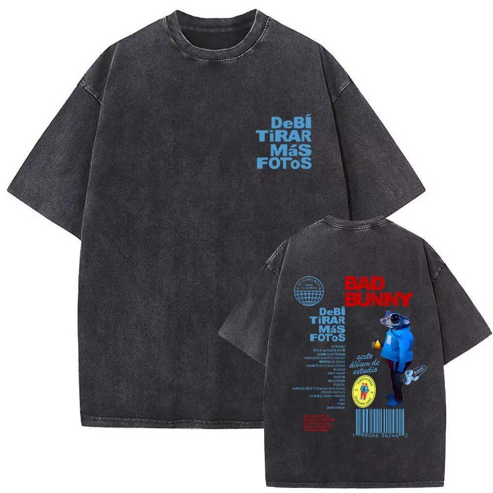 Washed Vintage Bad Bunny Un Verano Sin Ti Graphic Tshirt Mens Fashion Oversized Streetwear Women High Quality Cotton T Shirts