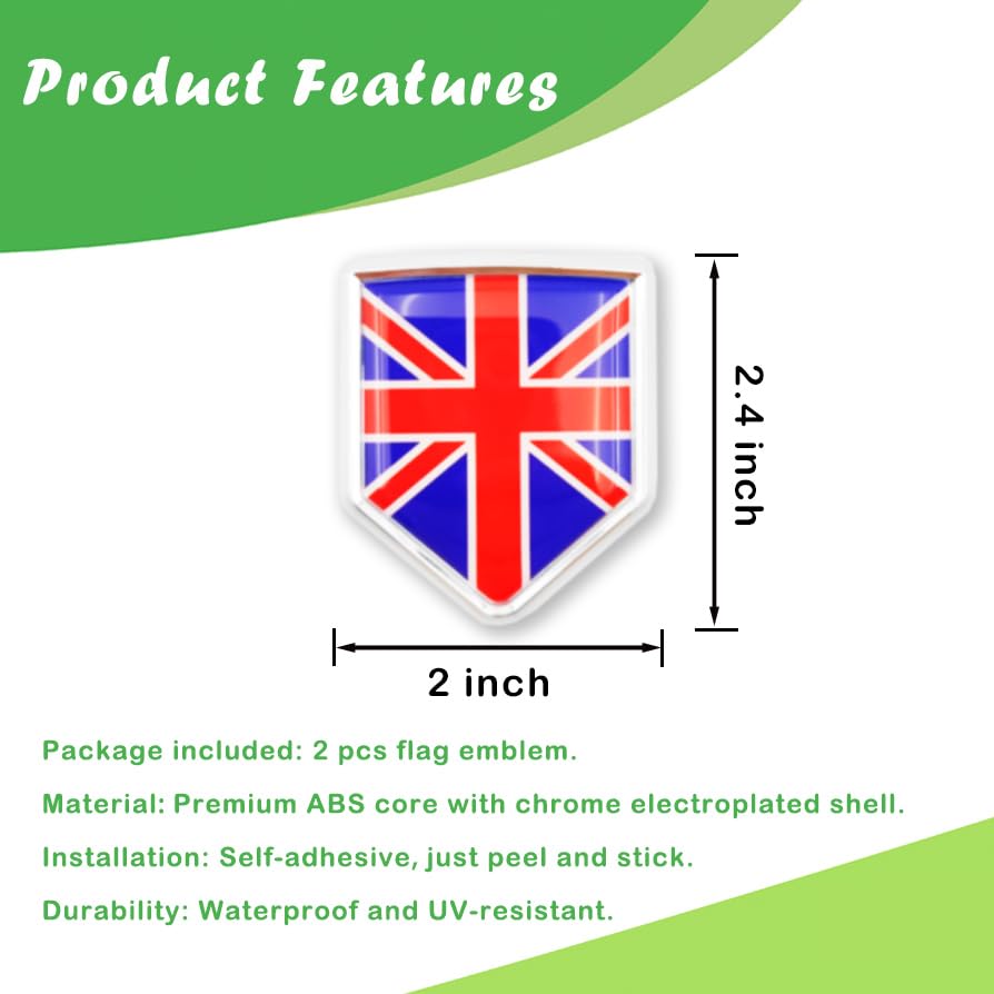 Newperlite United Kingdom England UK Flag Emblem Decal Union Jack Car Sticker Chrome Shield Flag 2 Pack