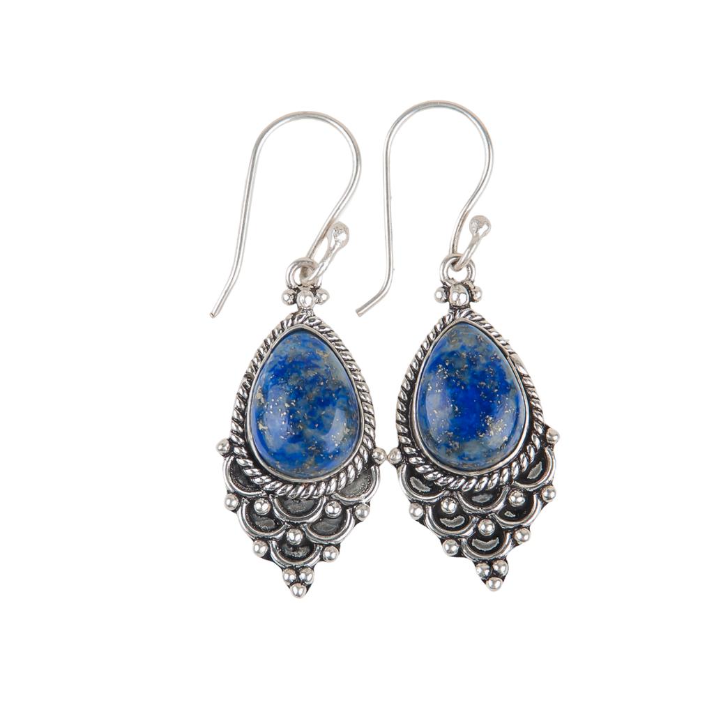 Natural Lapis Lazuli Gemstone 925 Sterling Silver Jewelry Handmade Hook Earrings EE-85-31