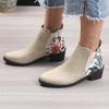 Fashion Retro Mid Heels Pointed Toe Casual Ankle Boots Autumn Flower Patterned Patchwork Boots Botas Mujer Booties Feminina Women Shoes