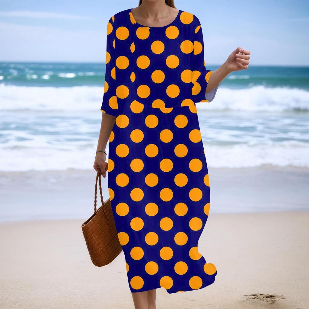 Женское модное платье свободного кроя с принтом, круглым вырезом и рукавом три четверти