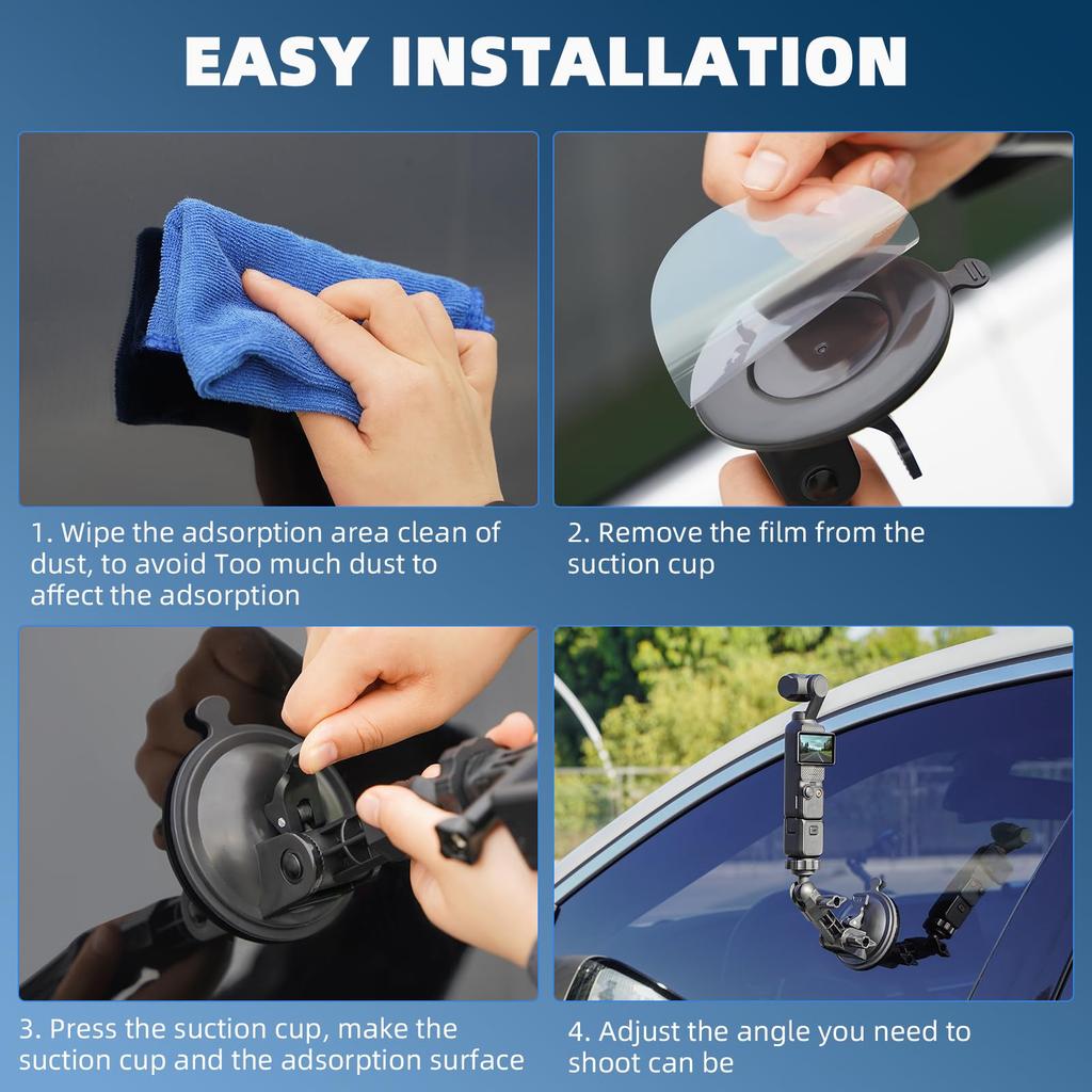 BRDRC Pocket 3 Suction Cup Suction Cup Mount Pocket 3 Windshield Window Dash Holder Kit with Expansion Adapter for GoPro Max Mini Hero Pocket 3 2 X4