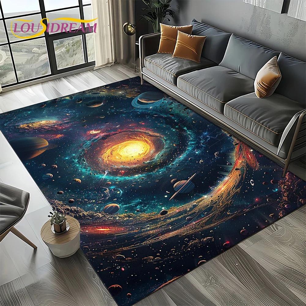 Milky Way Universe Space Stars Black Hole Galaxy Earth Carpet Rug for Living Room Bedroom Sofa Decoration,Non-slip Floor Mat