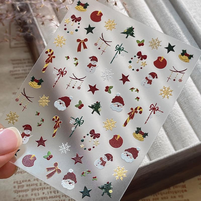 Cute Christmas Snowman Christmas Tree Santa Claus Nail Stickers Kawaii Art Stickers Diy New Year Accessories Manicure Decals
