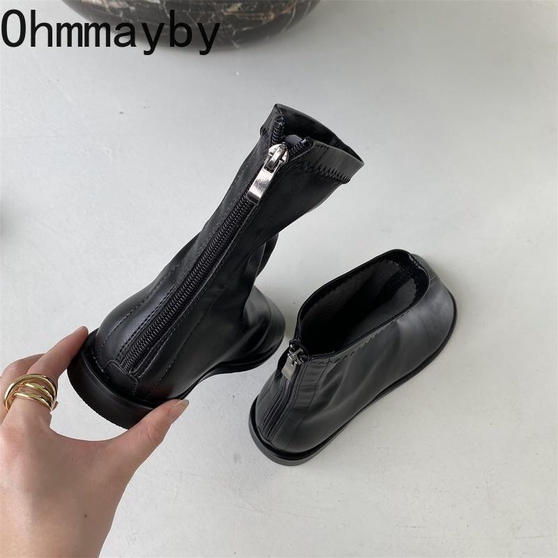 Ankle Boots For Women 2022 Autumn Ladies Casual Flats Heels Short Boots Woman Zipper Designer Square Fashion Shoes