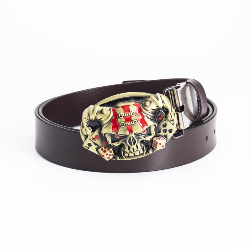 Cowhide Men's Belt - Personalized Barber Stylist Exclusive with Clown Skull Design