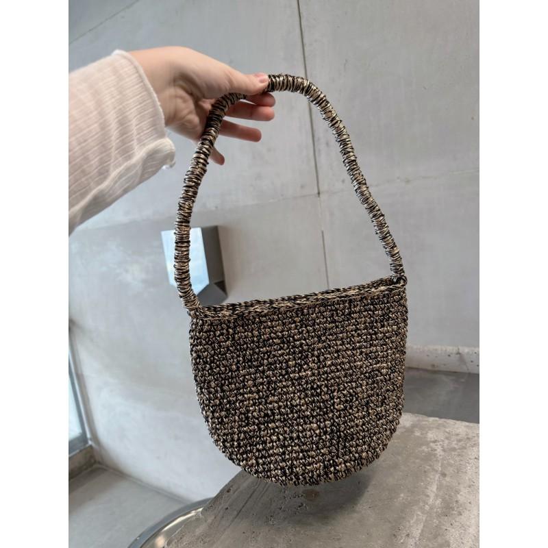 2026 Мини плетёная сумка-ведро из металлической нити, ручной вязки, корейский стиль, наплечная сумка-тоут, повседневная, для путешествий