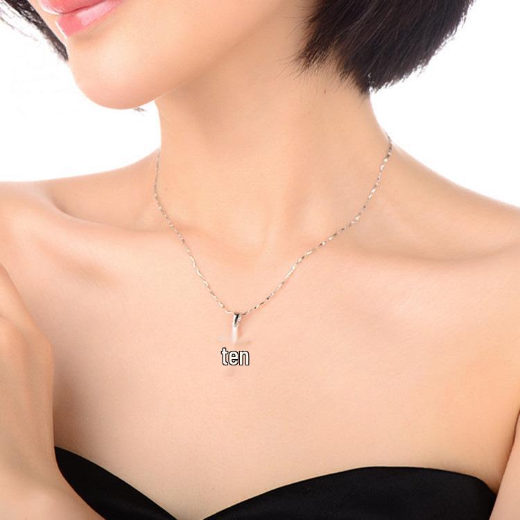 S925 Sterling Silver Smooth Cross Pendant Necklace for Men and Women - Versatile Long Sweater Chain
