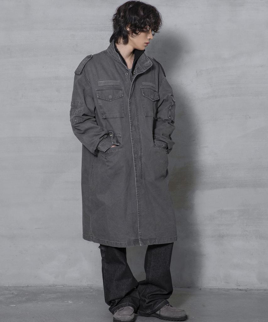 XTONZ Xj143 Military Vintage Washed Long M-65 Field Jacket (Charcoal)