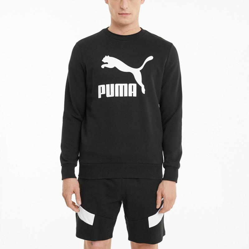 Puma Классический мужской свитер с логотипом и принтом, спортивный, с круглым вырезом, черный 531366-01