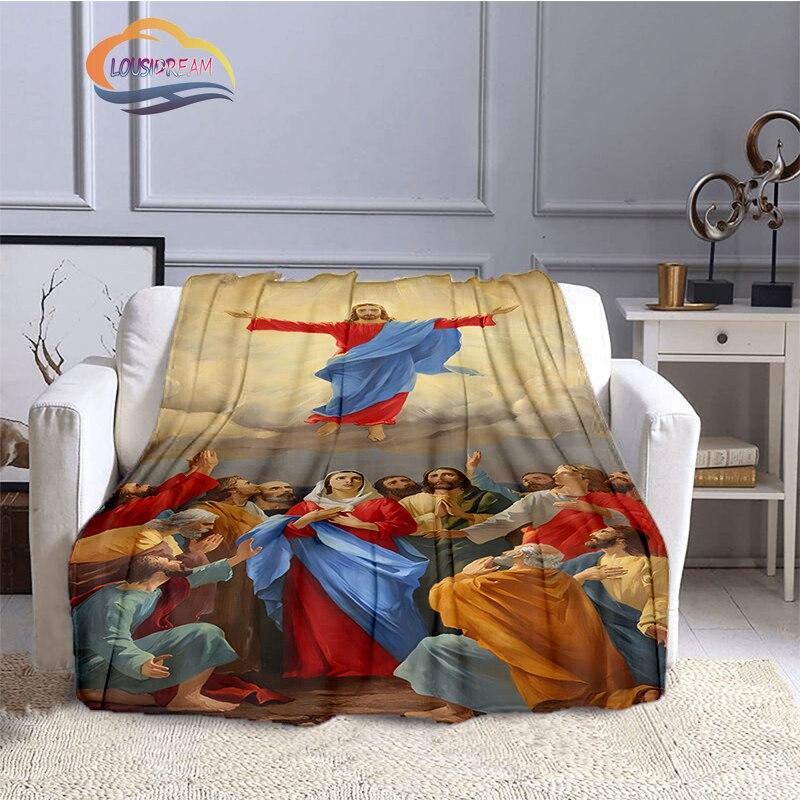 Одеяло с изображением Иисуса Христа, фланелевое теплое мягкое плюшевое одеяло для дивана-кровати, одеяло из серии «Дева Мария и Иисус», религиозное верование