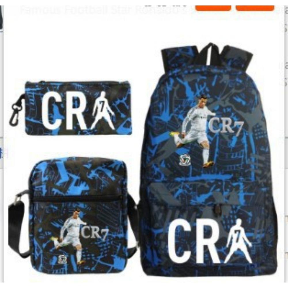 CR7C Рюкзак Luo Спортивная периферия Рюкзак с принтом Детский студенческий школьный рюкзак Наплечная сумка Пенал Набор из трех предметов