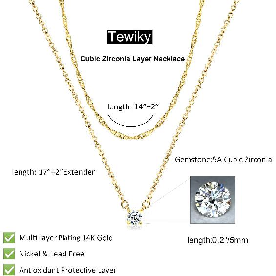 Tewiky Dainty 14k Gold Plated/Silver Cubic Zirconia Necklaces for Women | Simple CZ Jewelry Necklaces Trendy Gifts