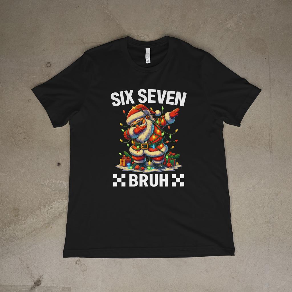 Six Seven Bruh Santa Dab Christmas Shirt Funny Xmas Lights Holiday Graphic Tee