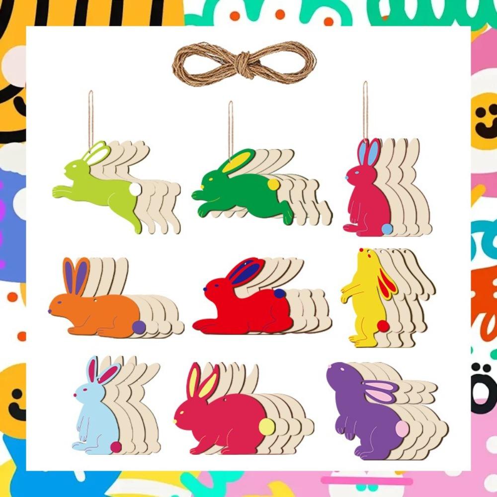 30/36/60pcs 1 Set Wooden Wooden Easter Pendant DIY Painting Craft Easter Hanging Ornament Happy Easter Rabbit Easter Egg Pendant