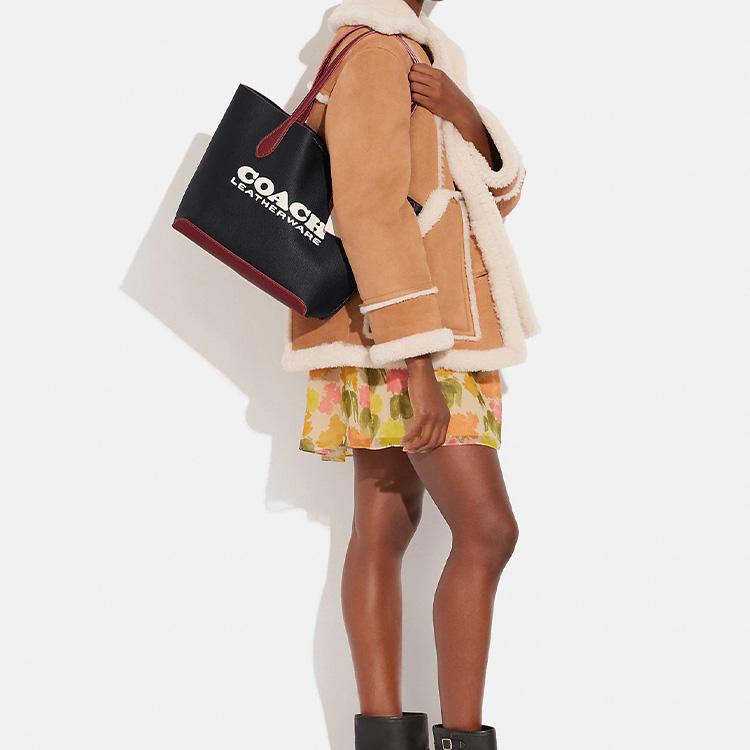 New COACH Kia Pebbled Leather Tote Bag Shopping Bag Handbag Shoulder Bag Women's Black CE734-B4M2