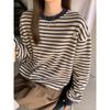 Новая осенне-зимняя трикотажная контрастная полосатая блузка с длинными рукавами, толстовка для женщин, свободная, облегающая, ленивая, непринужденная и красивая.