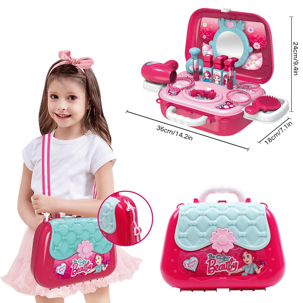 21 шт., набор украшений для ролевых игр с чемоданом принцессы, включает в себя фен, щетки, помады, зеркало, набор игрушек для ролевых игр для детей 2–6 лет